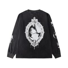 ERD Vintage Washed Black Long Sleeve T-Shirt Saint Teresa Statue Graphic French Text