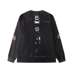ERD Washed Black Long Sleeve Tee Ancient Coin Frame Photograph Handwritten Script Print Retro Gothic Streetwear T-Shirt