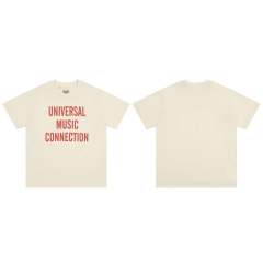 Vintage Hip Hop Solid Cream Front Red Bold Stacked Text Print Oversized Crew Neck Cotton Tee 29358802