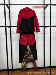 Nik* Tech Fleece Tracksuit Red & Black Color‑Block, Black Logo