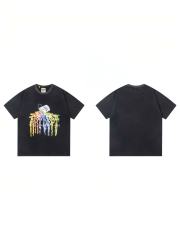Grunge Washed Black Rainbow Dripping Paint Syrup Can Graphic Oversized Cotton Tee 29358996