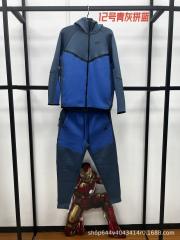 Nik* Tech Fleece Tracksuit Slate Grey & Royal Blue Color‑Block, Black Logo