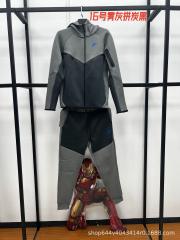 Nik* Tech Fleece Tracksuit Mist Gray & Charcoal Black Color‑Block, Blue Logo