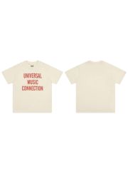 Vintage Hip Hop Solid Cream Front Red Bold Stacked Text Print Oversized Crew Neck Cotton Tee 29358802