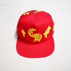 Chrome Red Snapback Cap Yellow CH Logo & Cross Embroidery