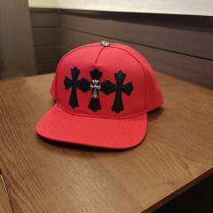 Chrome Red Snapback Hat Black Leather Cross Patches