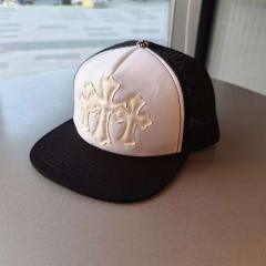 Chrome White‑Black Trucker Hat White Leather Cross Patches