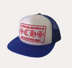 White‑Royal Blue Chrome CH Patch Trucker Mesh Cap