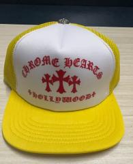 Yellow & White Chrome Hollywood Cross Print Trucker Mesh Cap