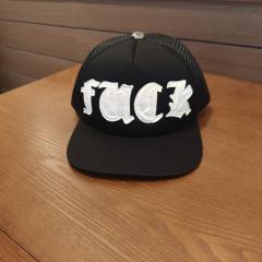 Chrome Black Trucker Hat White Gothic Leather Patches