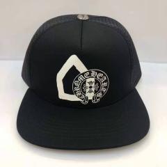 Black Chrome Horseshoe Circle Logo Print Trucker Mesh Cap