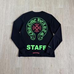 1:1 Quality CH Neon Green Circle Logo Pocket Long Sleeve Tee Black
