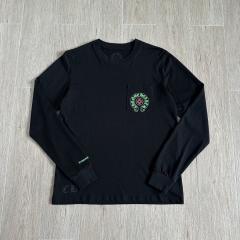 1:1 Quality CH Neon Green Circle Logo Pocket Long Sleeve Tee Black