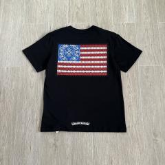 1:1 Top Quality CH Black Tee American Flag Cross Logo Print