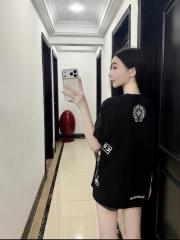 1:1 Top Quality CH Black Tee Gothic Vertical Logo Pocket T‑shirt