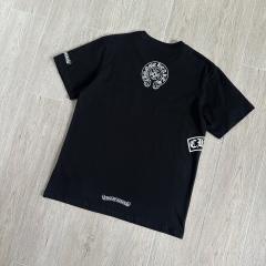 1:1 Top Quality CH Black Tee Gothic Vertical Logo Pocket T‑shirt