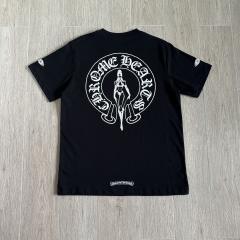 1:1 Top Quality CH Black Tee Circle Lady Gothic Logo Print
