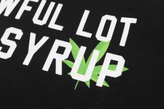 Cough Syrup Minimal Street Green Hemp Leaf Accent Horizontal Slogan Front Large Vertical Bold Segmented Letter Tee 2 colors 29302254