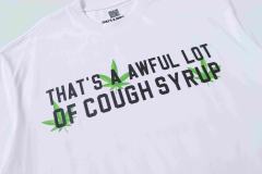 Cough Syrup Minimal Street Green Hemp Leaf Accent Horizontal Slogan Front Large Vertical Bold Segmented Letter Tee 2 colors 29302254