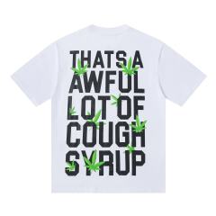 Cough Syrup Minimal Street Green Hemp Leaf Accent Horizontal Slogan Front Large Vertical Bold Segmented Letter Tee 2 colors 29302254
