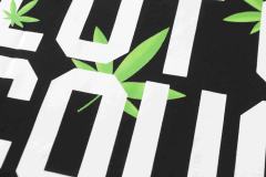 Cough Syrup Minimal Street Green Hemp Leaf Accent Horizontal Slogan Front Large Vertical Bold Segmented Letter Tee 2 colors 29302254