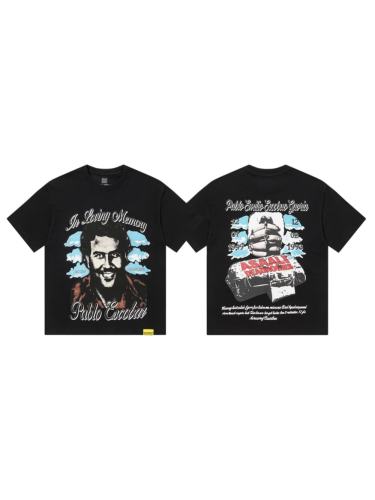 Cough Syrup Asaali In Loving Memory Letter Pablo Escobar Face Print Birth Death Year Gun Handcuff Oversized Tee 29288692