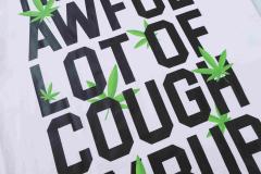 Cough Syrup Minimal Street Green Hemp Leaf Accent Horizontal Slogan Front Large Vertical Bold Segmented Letter Tee 2 colors 29302254