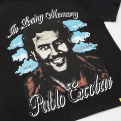 Cough Syrup Asaali In Loving Memory Letter Pablo Escobar Face Print Birth Death Year Gun Handcuff Oversized Tee 29288692