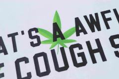 Cough Syrup Minimal Street Green Hemp Leaf Accent Horizontal Slogan Front Large Vertical Bold Segmented Letter Tee 2 colors 29302254