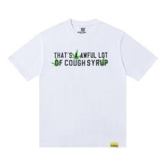 Cough Syrup Minimal Street Green Hemp Leaf Accent Horizontal Slogan Front Large Vertical Bold Segmented Letter Tee 2 colors 29302254