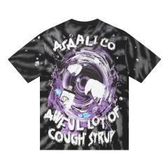 Cough Syrup Trippy Purple Liquid Splash Vortex Graphic Two Sided Print Black Spiral Tie Dye Unisex Tee 29303783