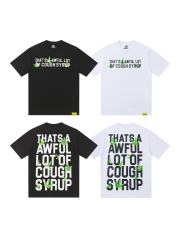 Cough Syrup Minimal Street Green Hemp Leaf Accent Horizontal Slogan Front Large Vertical Bold Segmented Letter Tee 2 colors 29302254