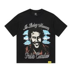 Cough Syrup Asaali In Loving Memory Letter Pablo Escobar Face Print Birth Death Year Gun Handcuff Oversized Tee 29288692