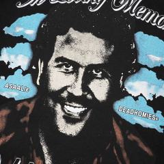 Cough Syrup Asaali In Loving Memory Letter Pablo Escobar Face Print Birth Death Year Gun Handcuff Oversized Tee 29288692