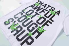 Cough Syrup Minimal Street Green Hemp Leaf Accent Horizontal Slogan Front Large Vertical Bold Segmented Letter Tee 2 colors 29302254