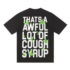 Cough Syrup Minimal Street Green Hemp Leaf Accent Horizontal Slogan Front Large Vertical Bold Segmented Letter Tee 2 colors 29302254