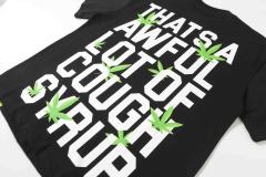 Cough Syrup Minimal Street Green Hemp Leaf Accent Horizontal Slogan Front Large Vertical Bold Segmented Letter Tee 2 colors 29302254