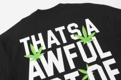 Cough Syrup Minimal Street Green Hemp Leaf Accent Horizontal Slogan Front Large Vertical Bold Segmented Letter Tee 2 colors 29302254
