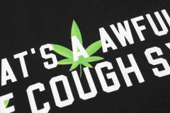 Cough Syrup Minimal Street Green Hemp Leaf Accent Horizontal Slogan Front Large Vertical Bold Segmented Letter Tee 2 colors 29302254