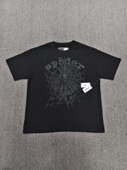 1:1 Top Quality Black Dark Grey Tone Spider Web Short Sleeve T-Shirt