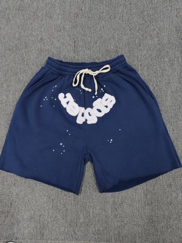 Navy Light Pink Foam Star Raw Hem Sweat Shorts