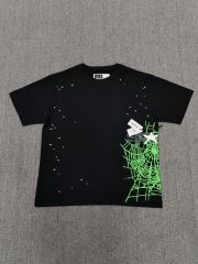 1:1 Top Quality Black Neon Green Side Spider Web Mixed Star Short Sleeve T-Shirt