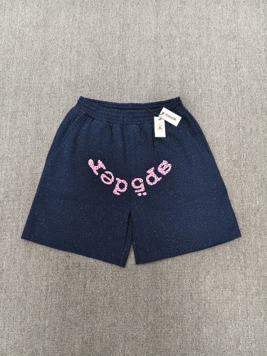 Black White Outline Arch Sp5der Raw Edge Sweat Shorts