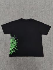 1:1 Top Quality Black Neon Green Side Spider Web Mixed Star Short Sleeve T-Shirt
