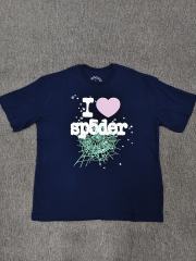 1:1 Top Quality Navy White Foam I Love Sp5der Pink Heart Mint Green Spider Web Short Sleeve T-Shirt