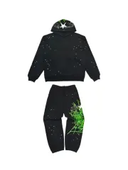 1:1 Quality Green Spider Web Printed Hoodie & Pants Set