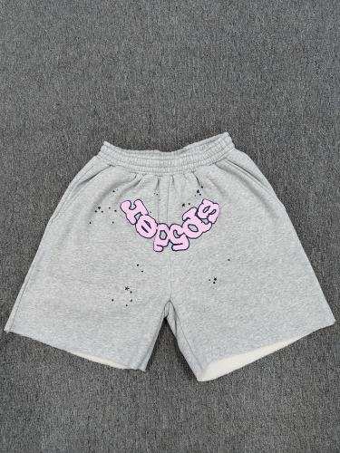 Heather Grey Pink Outline Star Raw Hem Sweat Shorts