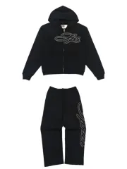 1:1 TOP Quality 3D Letter Rhinestone Zipper Hoodie & Pants Set