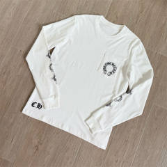 1:1 Quality CH Black Vertical Logo Cross Print Long Sleeve Tee