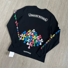 1:1 Quality CH Multi‑Color Cross Print Long Sleeve Tee